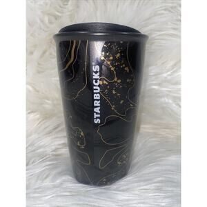 Starbucks Gold Black Sparkle Blend Ceramic Traveler Tumbler Coffee Cup 12 oz